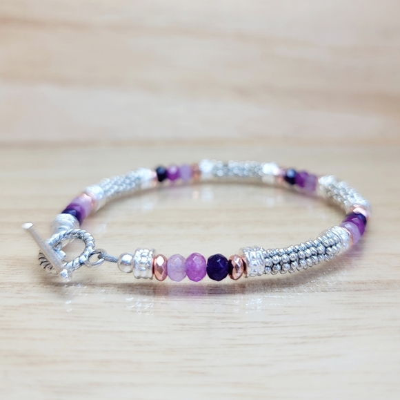 Purple Ombre Beaded Gemstone Toggle Bracelet - Picture 5 of 10